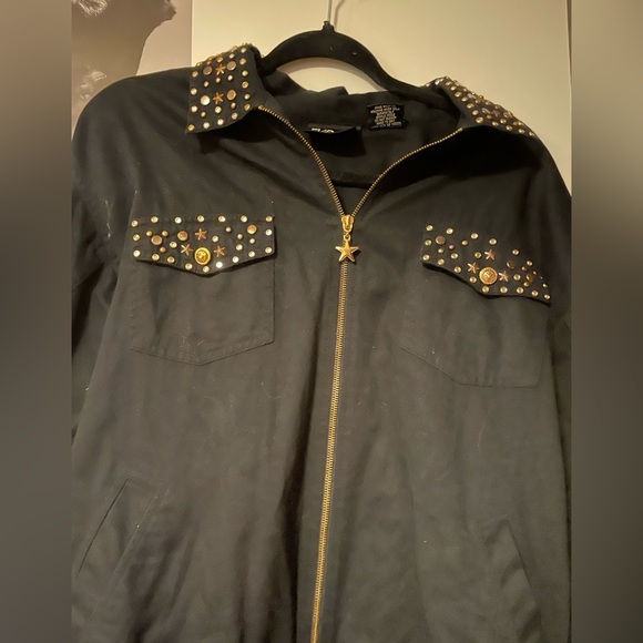 Vintage EVR black jean jacket with rhinestones and star zipper - M - Picture 2 of 4